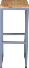 Load image into Gallery viewer, Shaker blue metal stool with natural stain ash wood made in UK - front view square frame
