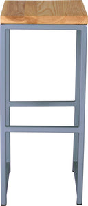Shaker blue metal stool with natural stain ash wood made in UK - front view square frame