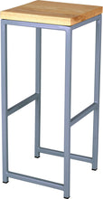 Load image into Gallery viewer, Shaker blue metal stool with natural stain ash wood made in UK - angle view square frame
