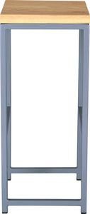 Shaker blue metal stool with natural stain ash wood made in UK - side view square frame