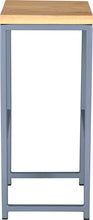 Load image into Gallery viewer, Shaker blue metal stool with natural stain ash wood made in UK - side view square frame
