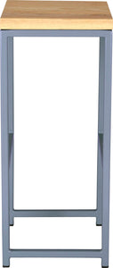 Shaker blue metal stool with natural stain ash wood made in UK - side view square frame