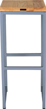 Load image into Gallery viewer, Shaker blue metal stool with natural stain ash wood made in UK - back view square frame

