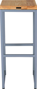 Shaker blue metal stool with natural stain ash wood made in UK - back view square frame