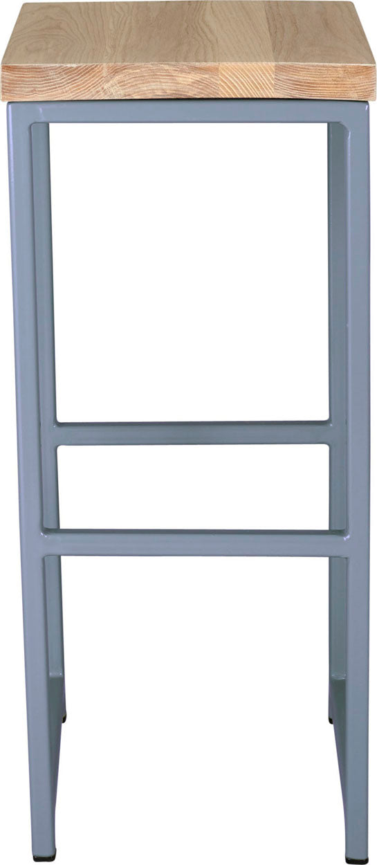 Shaker blue metal stool with whitewash stain ash wood made in UK - front view square frame