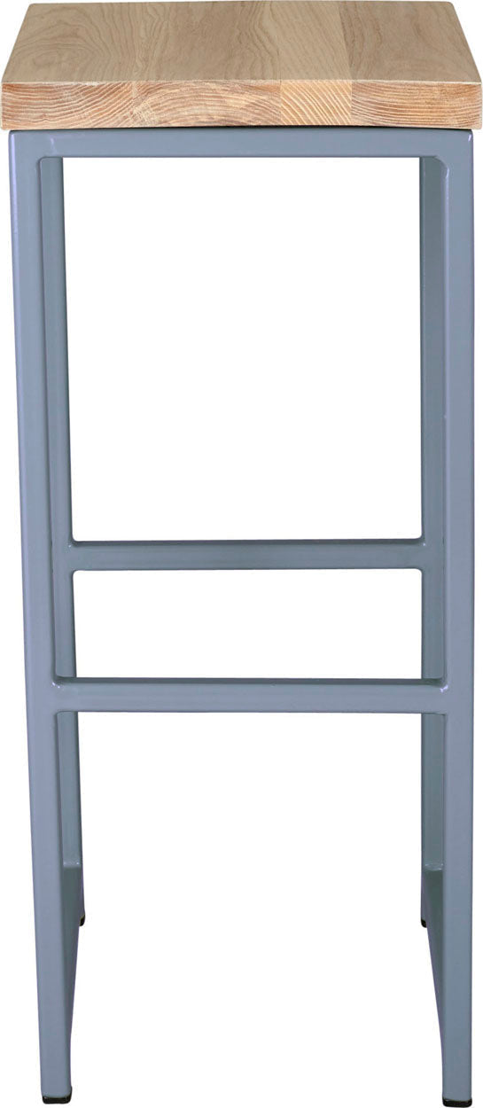 Shaker blue metal stool with whitewash stain ash wood made in UK - front view square frame