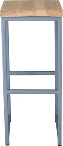 Shaker blue metal stool with whitewash stain ash wood made in UK - front view square frame