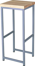 Load image into Gallery viewer, Shaker blue metal stool with whitewash stain ash wood made in UK - angle view square frame

