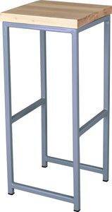 Shaker blue metal stool with whitewash stain ash wood made in UK - angle view square frame
