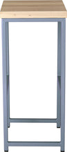Load image into Gallery viewer, Shaker blue metal stool with whitewash stain ash wood made in UK - side view square frame

