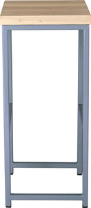 Shaker blue metal stool with whitewash stain ash wood made in UK - side view square frame
