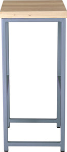Shaker blue metal stool with whitewash stain ash wood made in UK - side view square frame
