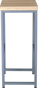 Shaker blue metal stool with whitewash stain ash wood made in UK - side view square frame