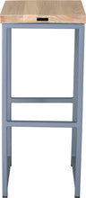 Load image into Gallery viewer, Shaker blue metal stool with whitewash stain ash wood made in UK - back view square frame

