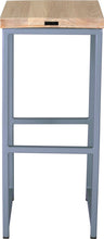 Load image into Gallery viewer, Shaker blue metal stool with whitewash stain ash wood made in UK - back view square frame
