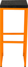 Load image into Gallery viewer, Orange metal stool with black stain ash wood made in UK - front view square frame
