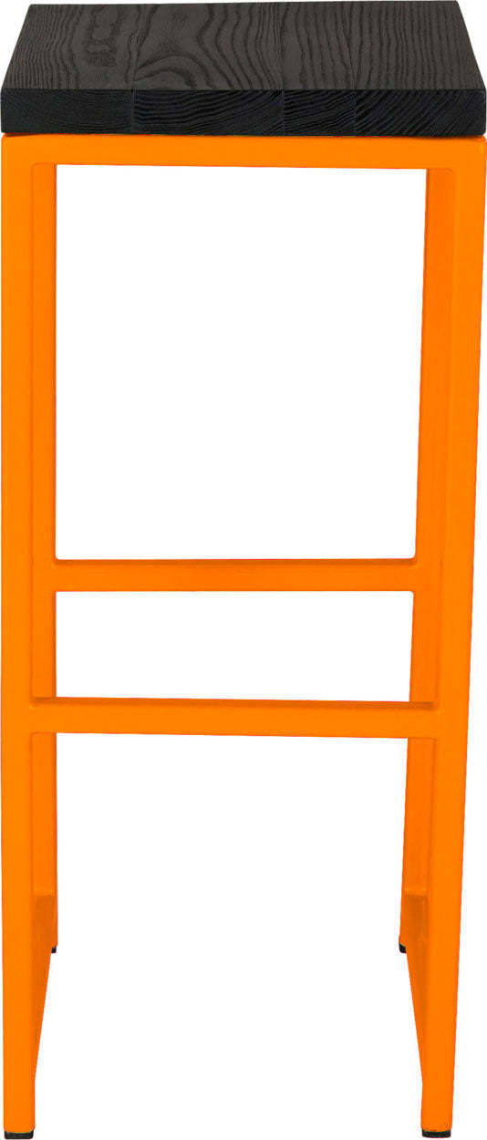 Orange metal stool with black stain ash wood made in UK - front view square frame
