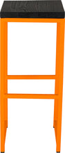 Load image into Gallery viewer, Orange metal stool with black stain ash wood made in UK - front view square frame
