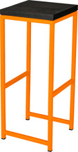 Load image into Gallery viewer, Orange metal stool with black stain ash wood made in UK - angle view square frame
