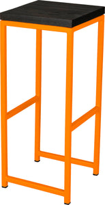 Orange metal stool with black stain ash wood made in UK - angle view square frame