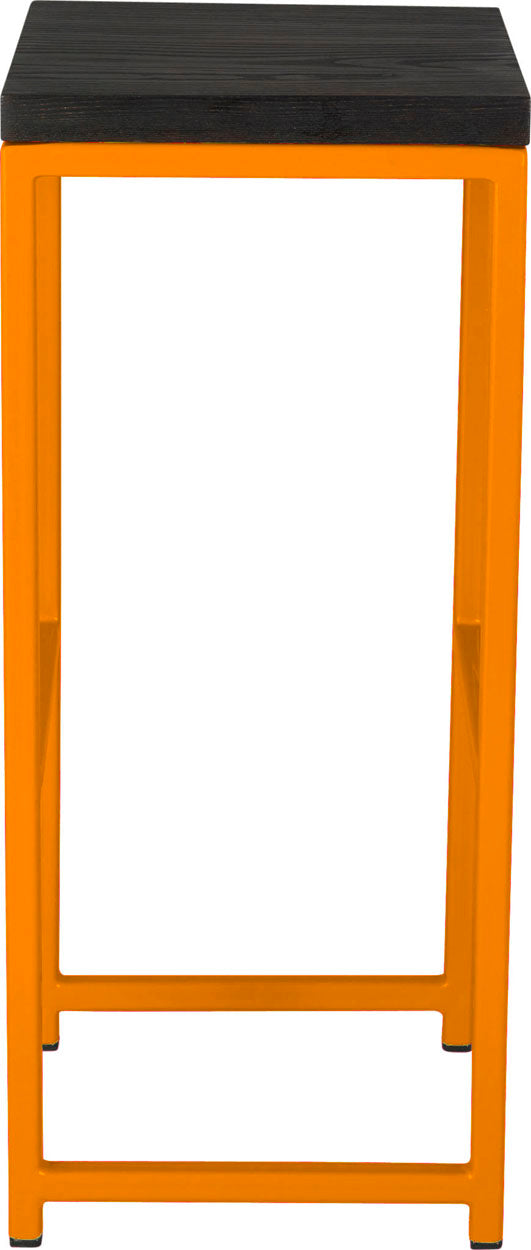 Orange metal stool with black stain ash wood made in UK - side view square frame