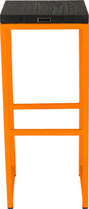 Orange metal stool with black stain ash wood made in UK - back view square frame