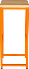 Load image into Gallery viewer, Orange metal stool with natural stain ash wood made in UK - side view square frame

