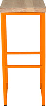 Load image into Gallery viewer, Orange metal stool with whitewash stain ash wood made in UK - front view square frame

