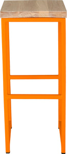 Orange metal stool with whitewash stain ash wood made in UK - front view square frame