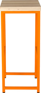 Orange metal stool with whitewash stain ash wood made in UK - side view square frame