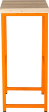Load image into Gallery viewer, Orange metal stool with whitewash stain ash wood made in UK - side view square frame
