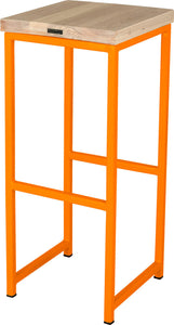 Orange metal stool with whitewash stain ash wood made in UK - back side view square frame