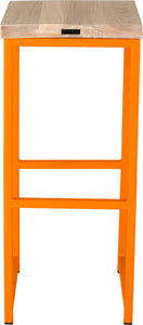 Orange metal stool with whitewash stain ash wood made in UK - back view square frame