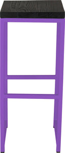 Purple metal stool with black stain ash wood made in UK - front view square frame