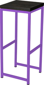 Purple metal stool with black stain ash wood made in UK - angle view square frame