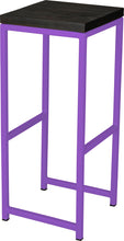 Load image into Gallery viewer, Purple metal stool with black stain ash wood made in UK - angle view square frame

