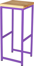 Load image into Gallery viewer, Purple metal stool with natural stain ash wood made in UK - angle view square frame
