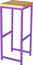 Load image into Gallery viewer, Purple metal stool with natural stain ash wood made in UK - angle view square frame
