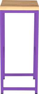 Purple metal stool with natural stain ash wood made in UK - side view square frame