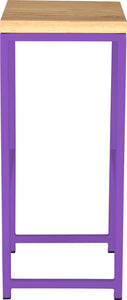 Purple metal stool with natural stain ash wood made in UK - side view square frame