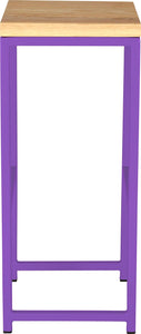 Purple metal stool with natural stain ash wood made in UK - side view square frame