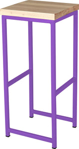 Purple metal stool with whitewash stain ash wood made in UK - angle view square frame