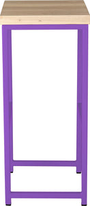 Purple metal stool with whitewash stain ash wood made in UK - side view square frame