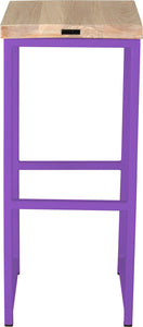 Purple metal stool with whitewash stain ash wood made in UK - back view square frame