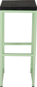 Mint green metal stool with black stain ash wood made in UK - front view square frame