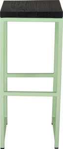 Mint green metal stool with black stain ash wood made in UK - front view square frame
