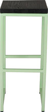 Load image into Gallery viewer, Mint green metal stool with black stain ash wood made in UK - front view square frame
