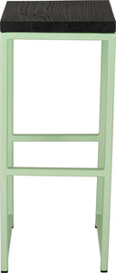 Mint green metal stool with black stain ash wood made in UK - front view square frame