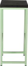 Load image into Gallery viewer, Mint green metal stool with black stain ash wood made in UK - side view square frame
