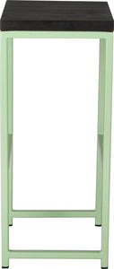 Mint green metal stool with black stain ash wood made in UK - side view square frame